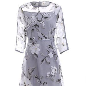 Elegant Sheer Floral Organza Midi Dress